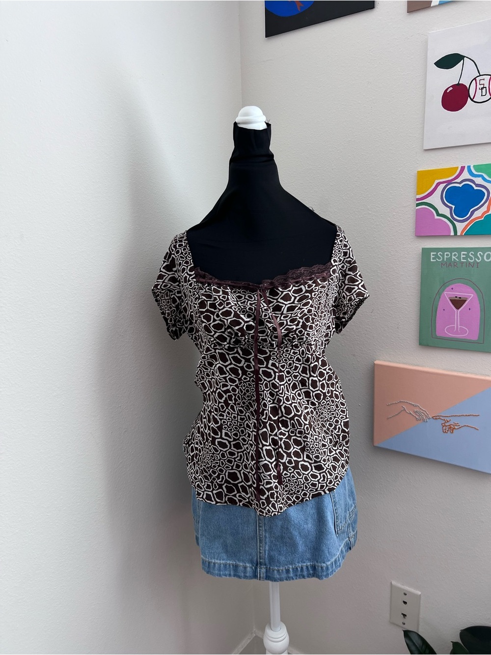 Y2K Apt. 9 Brown Animal Print Babydoll Top – Fits S/M